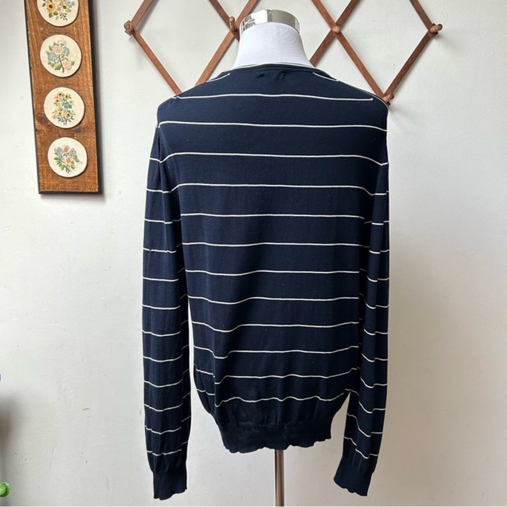 J. Peterman Men's Sweater in Navy and White Stripes